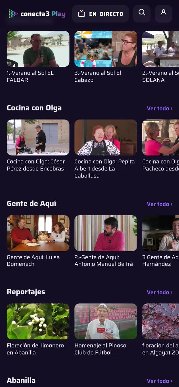 El catálogo, con los programas propios y las filas por pueblo.
