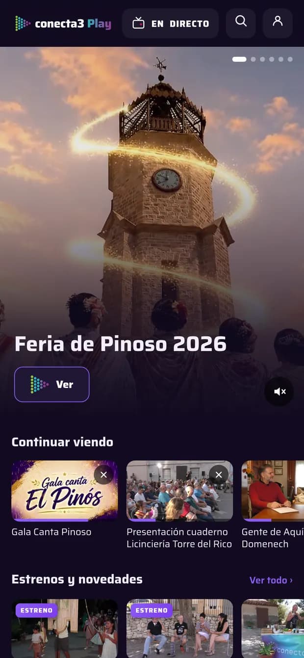 La portada de Conecta3 Play, con el estreno destacado.